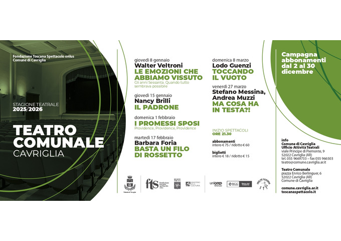 Al via dal 2 dicembre la campagna abbonamenti per la Stagione Teatrale 2026