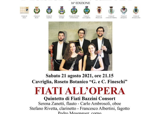 ”Terre d'Arezzo Music Festival”, appuntamento per sabato 21 agosto al roseto “Fineschi” con il quintetto di fiati Bazzini Consort